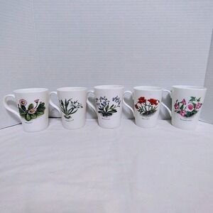 Royal Victorian Staffordshire England Botanical Flower Mugs  Fine Bone China‎